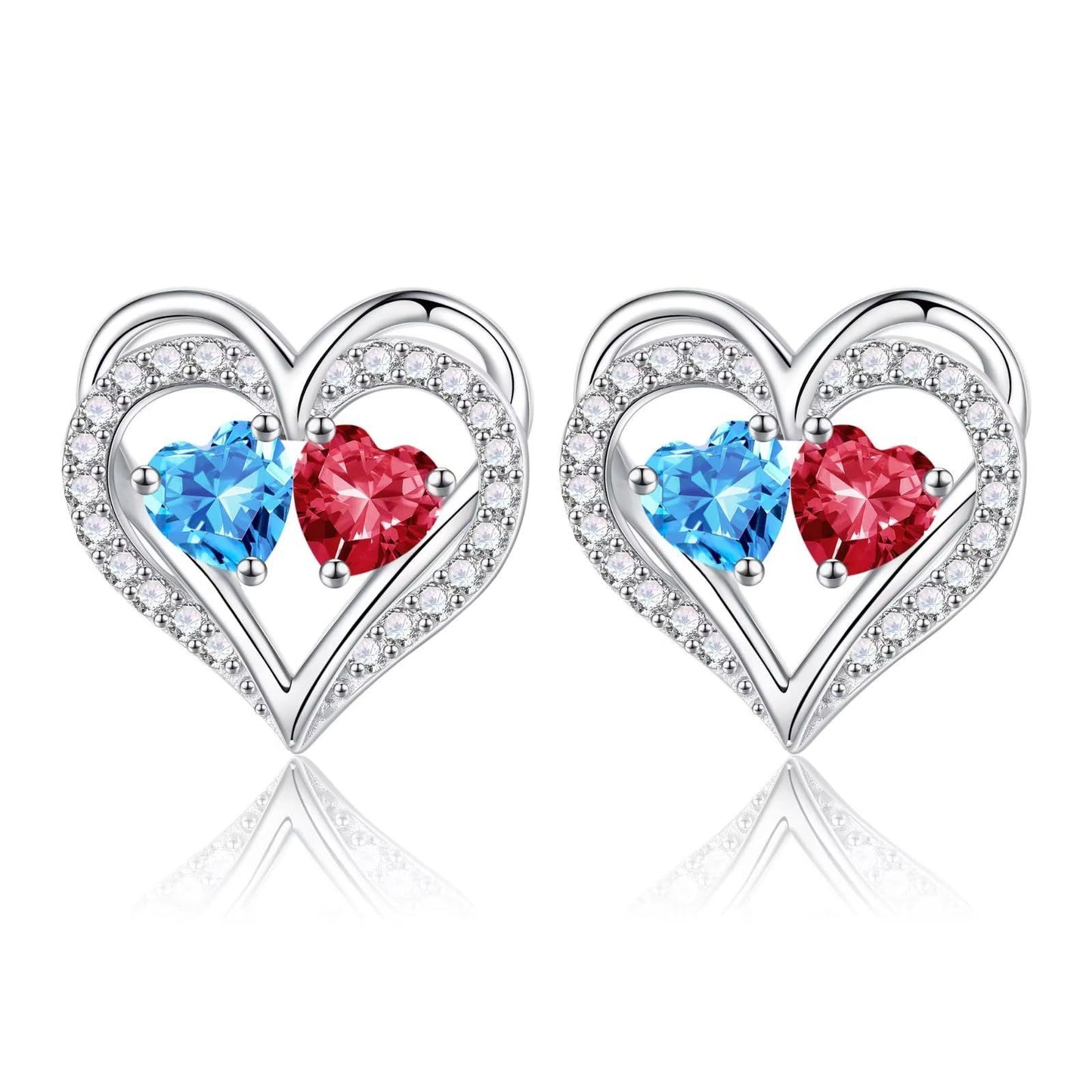 Sterling Silver Birthstone Heart Earrings new