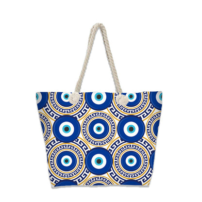 Evil Eye Beach Bag – Portable Travel Handheld Tote, Casual Shoulder Purse, Large Vacation Shopper