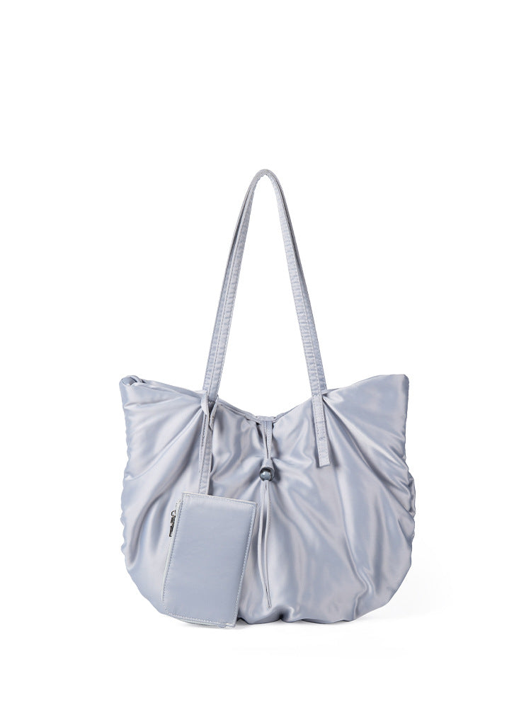 Bolso hobo informal de nailon de gran capacidad - Bolso tote portátil para mujer con diseño de bandolera plisada 