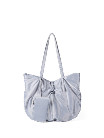 Bolso hobo informal de nailon de gran capacidad - Bolso tote portátil para mujer con diseño de bandolera plisada 