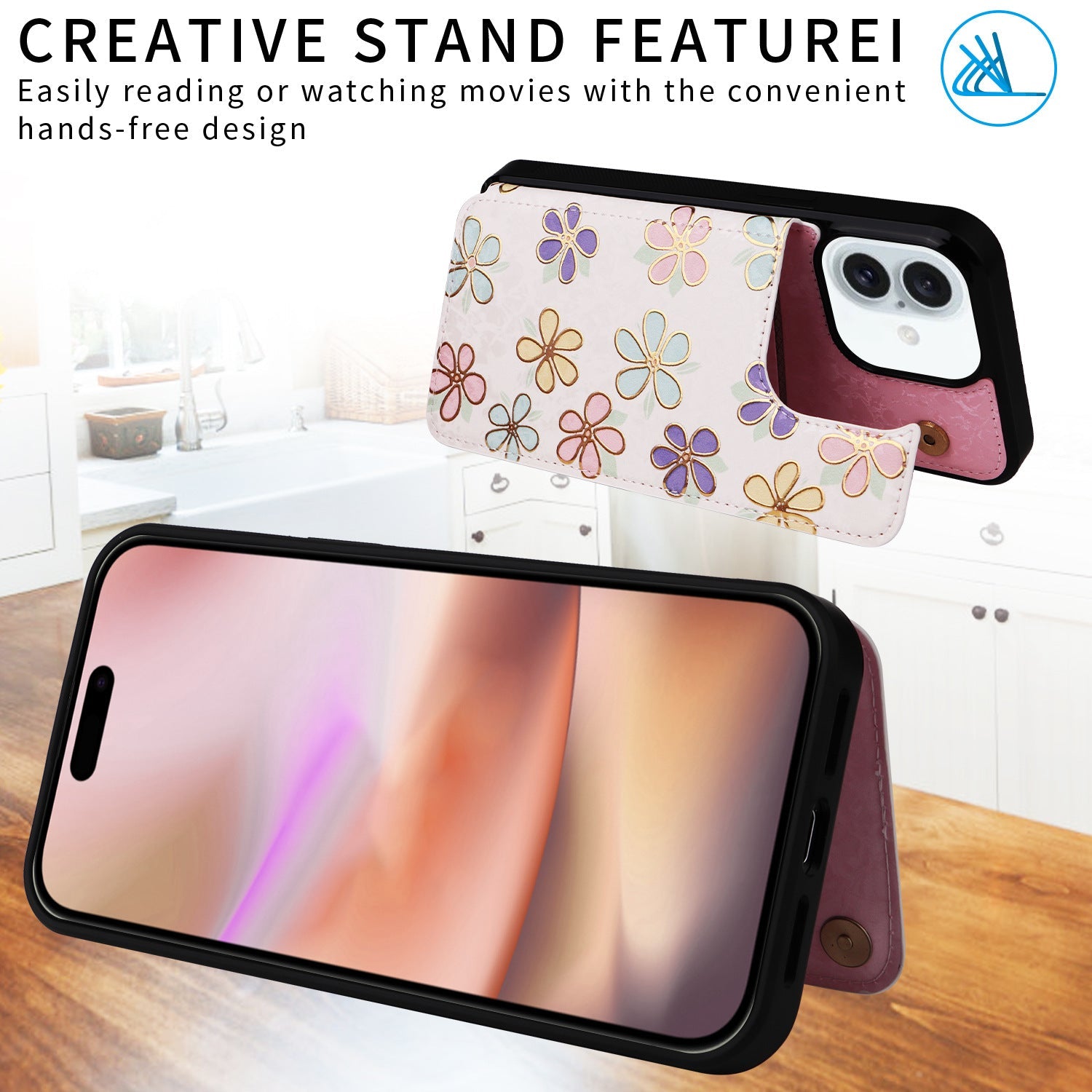 Applicable to Apple 16 painted double buckle four-insert card wallet case 16pro max all-inclusive anti-drop case protective cover -dropshippingabc.com