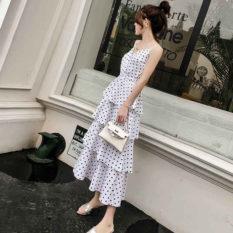 Plus Size Polka Dot Chiffon Sling Dress