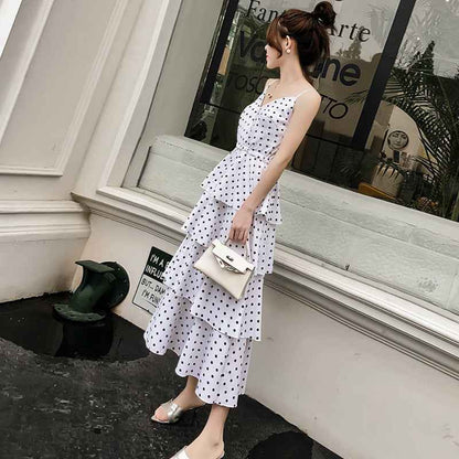 Plus Size Polka Dot Chiffon Sling Dress