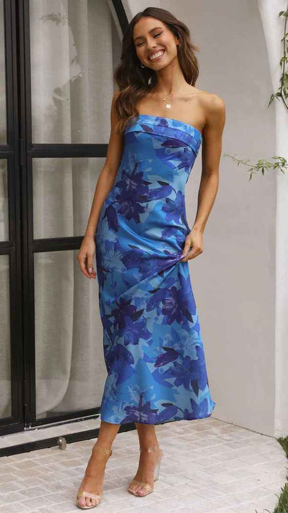 Women's Square Neck Corset Maxi Dress - Floral Printed High Waist A-Line Long Dress