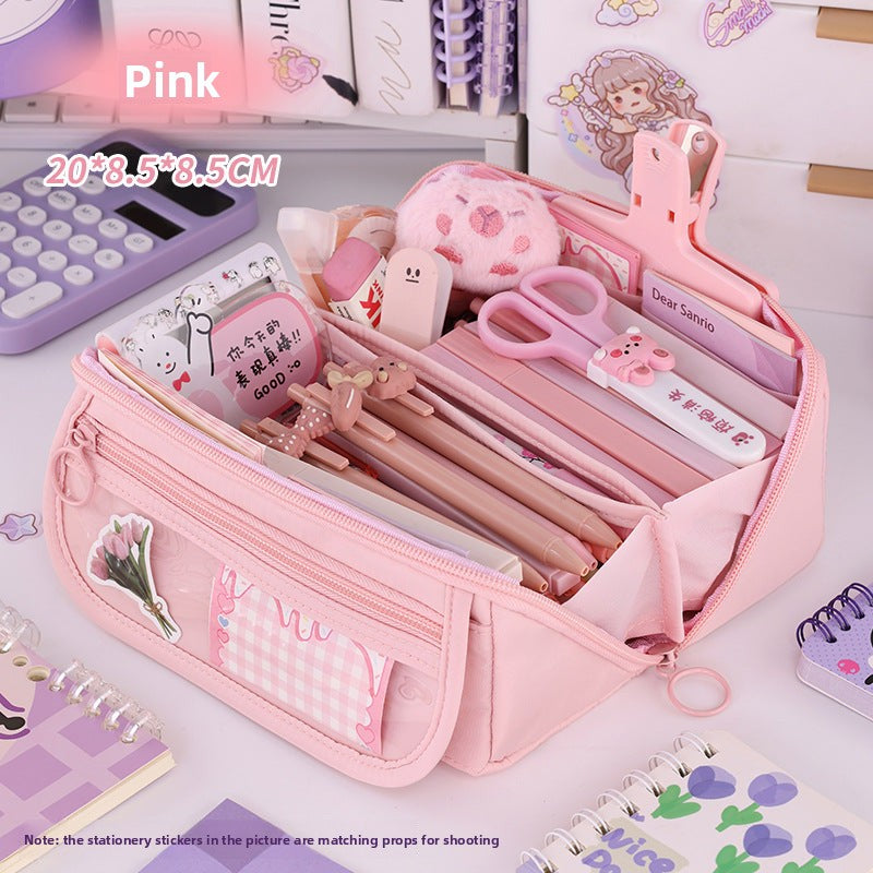 Estuche para lápices con forma de corazón y prisma para niñas, caja de material escolar de gran capacidad para primaria, bolsa de material escolar para niñas, estuche multifuncional 