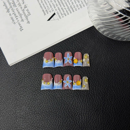 Duck Beak Pearl Shell Ocean 3D Carving White HandmadePress on Nails Batch