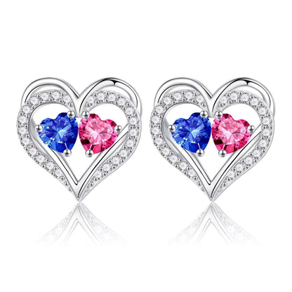 Sterling Silver Birthstone Heart Earrings new