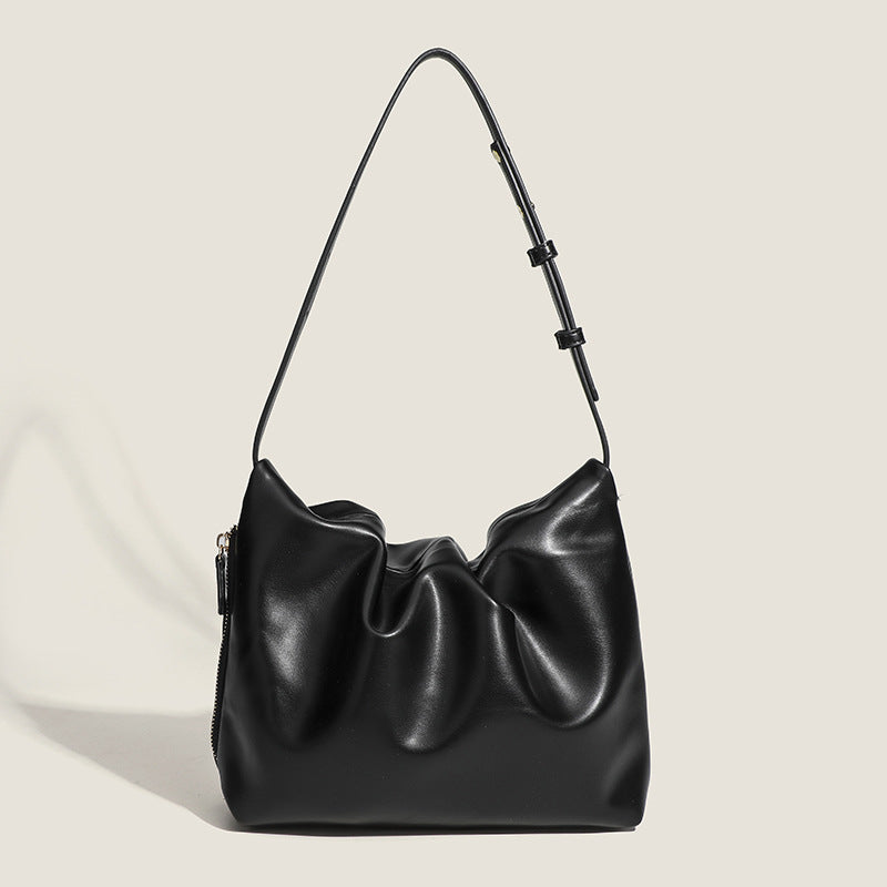 Bolso de hombro sencillo de piel suave con pliegues, diseño para mujer, bolso de hombro con cremallera lateral de color liso, bolso hobo para mujer 