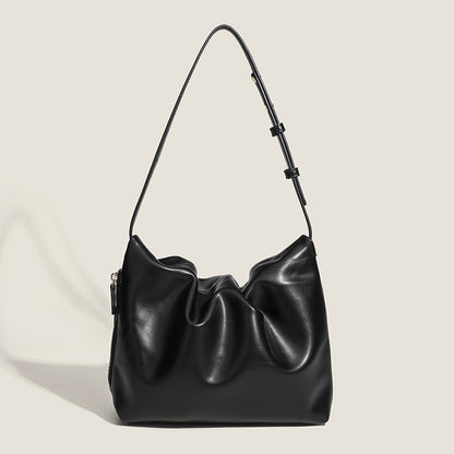 Bolso de hombro sencillo de piel suave con pliegues, diseño para mujer, bolso de hombro con cremallera lateral de color liso, bolso hobo para mujer 