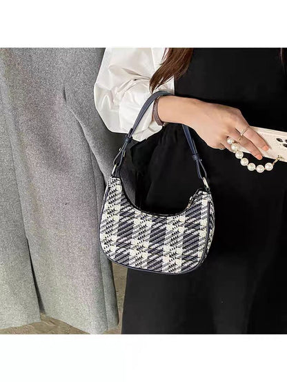 Bolso de verano de diseñador para mujer, bolso hobo pequeño de cuadros, moderno y versátil, bolso de hombro pequeño con forma de media luna, bolso bandolera pequeño para mujer 
