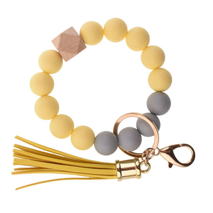 Llavero con borla de PU y cuentas de silicona para bolso, pulsera, llavero de coche, para mujeres y niñas 