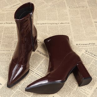 Chunky Heel Pointed Toe Ankle Boots