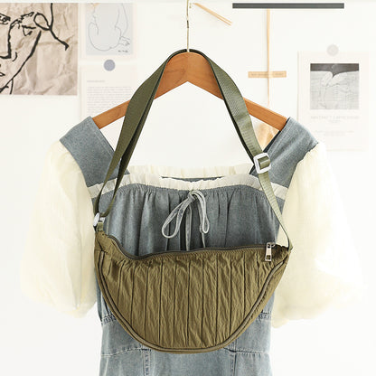 Casual Nylon Cloth Hobo Bag – Simple Pleated Striped Shoulder Bag, Lightweight Shopping Crossbody Small Square Bag