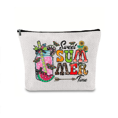 Linen printed cosmetic bag, cosmetic lipstick storage bag, small simple zipper evening clutch bag,