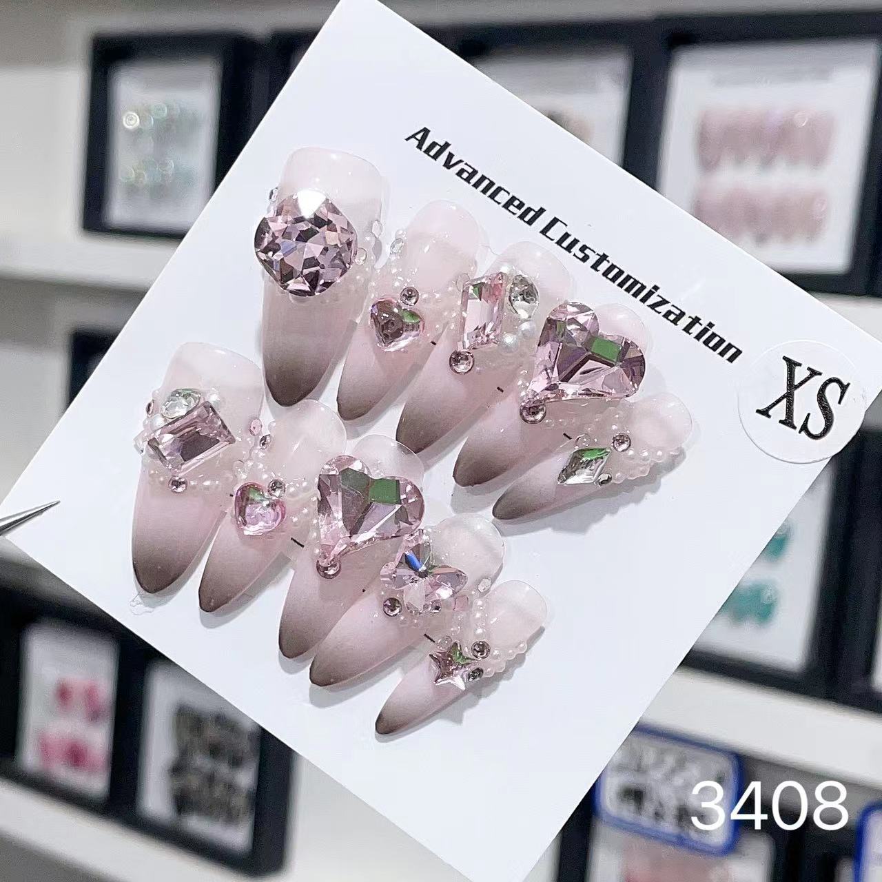 1025- Uñas postizas hechas a mano, de presión, removibles