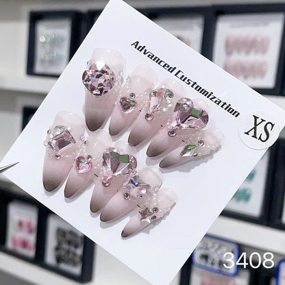 1025- Uñas postizas hechas a mano, de presión, removibles