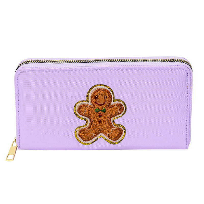 Cartera bordada con el alfabeto para mujer, monedero largo, tarjetero de nailon con cremallera, monedero multifuncional 