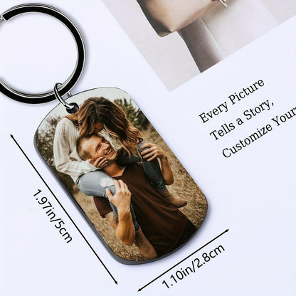 Stainless Steel Necklace Men and Women Personalized Custom Keychain with Pictures - Double Sided Engraving Photo Text Customized Key Chains for Men Boyfriend -dropshippingabc.com
