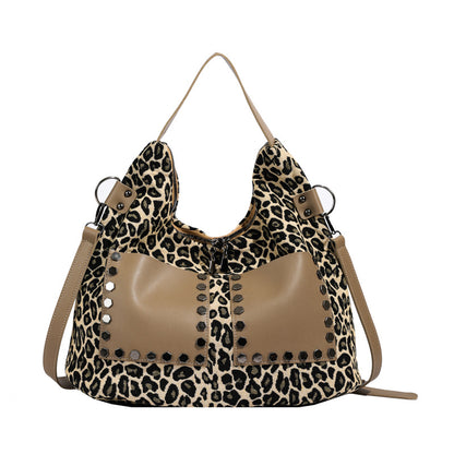 Ladies leopard print large capacity tote bag, vintage hobo bag casual, shoulder bag with crossbody strap, bag underarm bag women