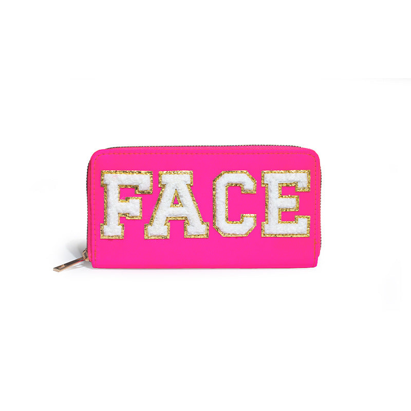 Cartera bordada con el alfabeto para mujer, monedero largo, tarjetero de nailon con cremallera, monedero multifuncional 