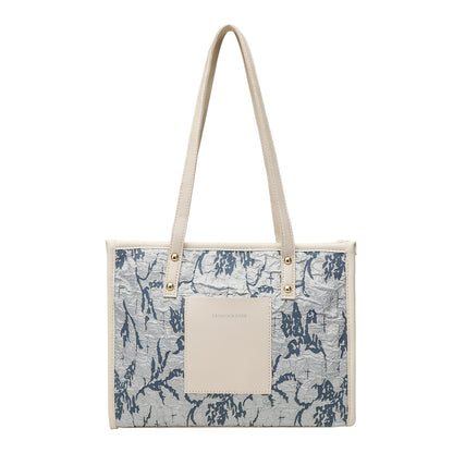 Bolso tote cuadrado de gran capacidad, bolso tote de invierno para mujer, bolso bandolera versátil y portátil de moda azul estampado para ir al trabajo 