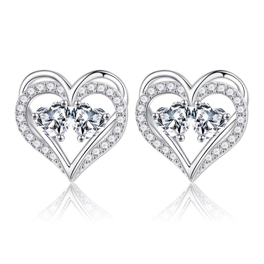 Sterling Silver Birthstone Heart Earrings new
