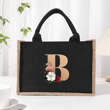 Bolsa de tela de algodón y lino, bolsa de tela con letras estampadas, bolso ligero portátil, bolsa de regalo para compras 
