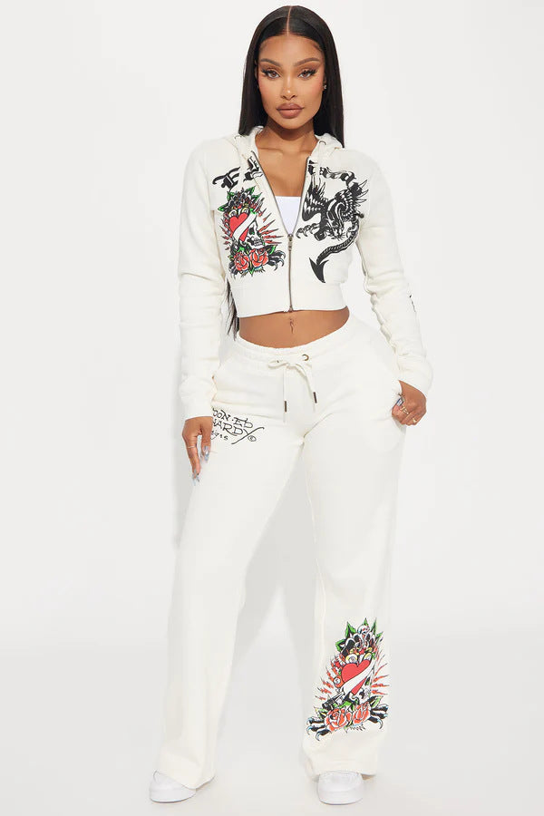 Graffiti print pattern women's high street y2k short sweater set