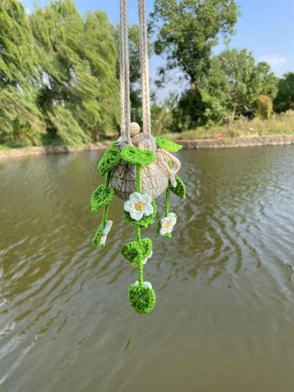 Colgante de planta de coche Decoración de coche Colgante de espejo retrovisor Lana creativa en el coche