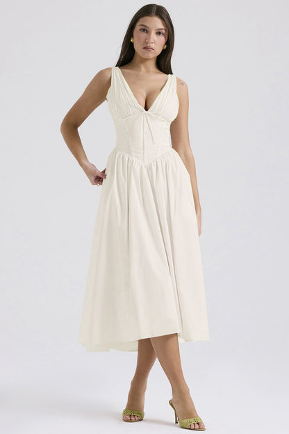 Summer Slim Suspender Long Dress Fashion Printed V-Neck Temperament Dress