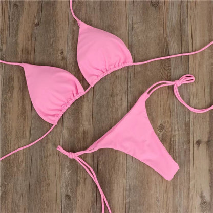 Neck strap-on bikini swimsuit sexy belt chest pad split swimsuit strap three-point swimsuit suit women