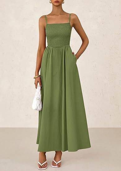 Women's Dress, Thin Shoulder Strap Pleated Vest, Suspender Pocket Dress