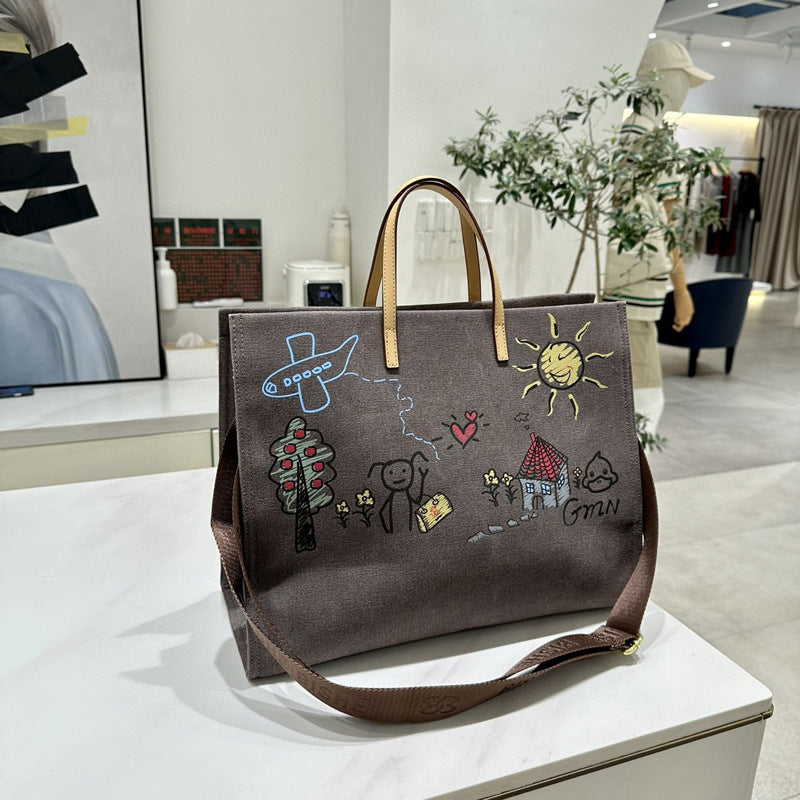 Bolso de lona de gran capacidad con estampado de grafiti para mujer: bolso tote extragrande con amplio espacio, perfecto para ir de compras, viajar y para el día a día. Elegante y resistente bolso de hombro de lona. 