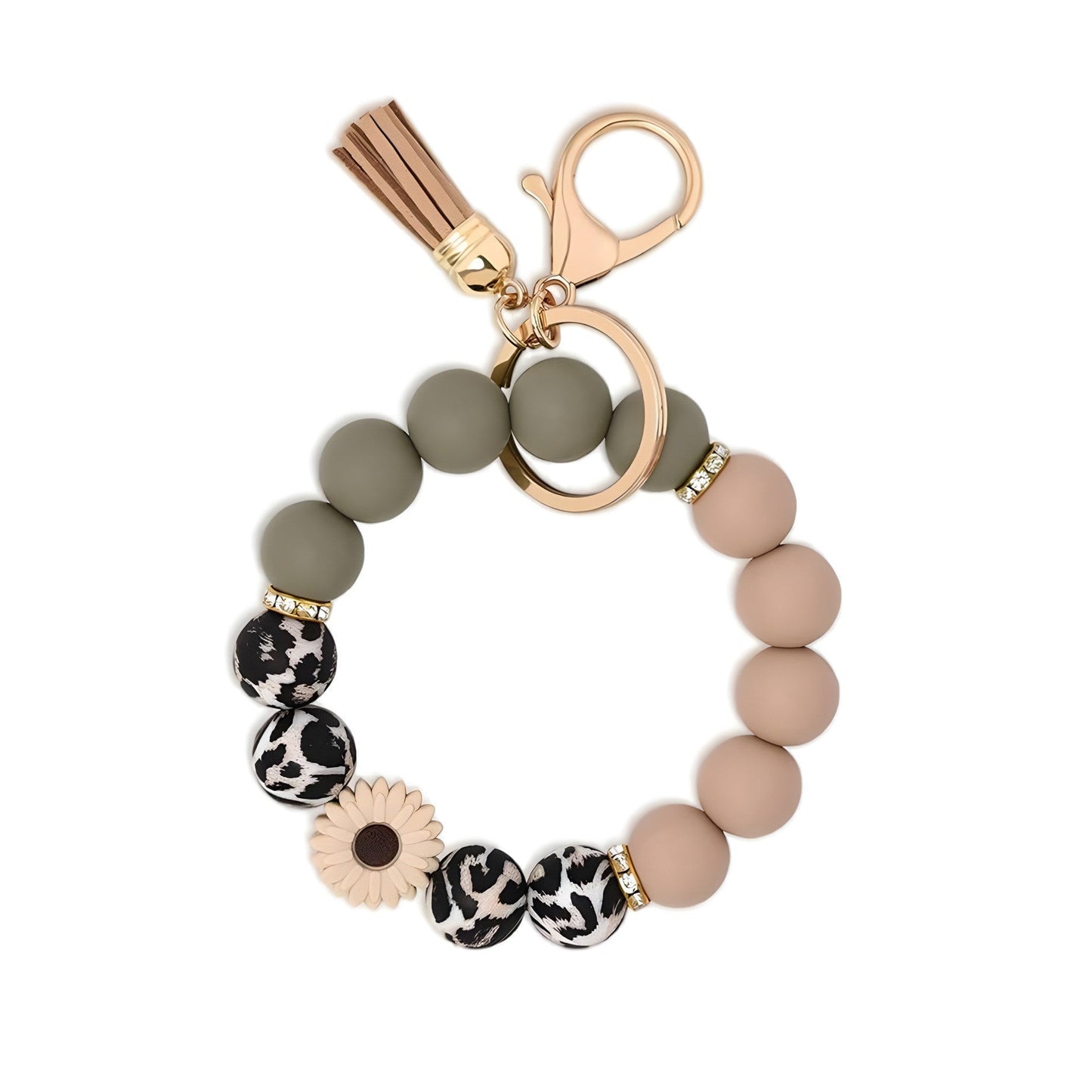 Llavero con borla de PU y cuentas de silicona para bolso, pulsera, llavero de coche, para mujeres y niñas 