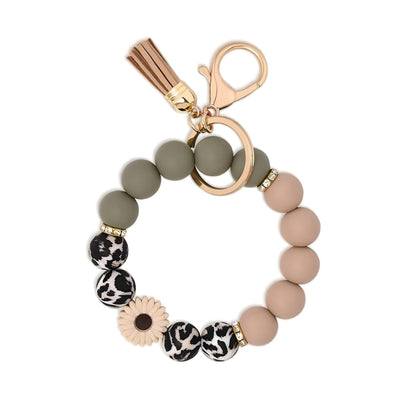 Llavero con borla de PU y cuentas de silicona para bolso, pulsera, llavero de coche, para mujeres y niñas 