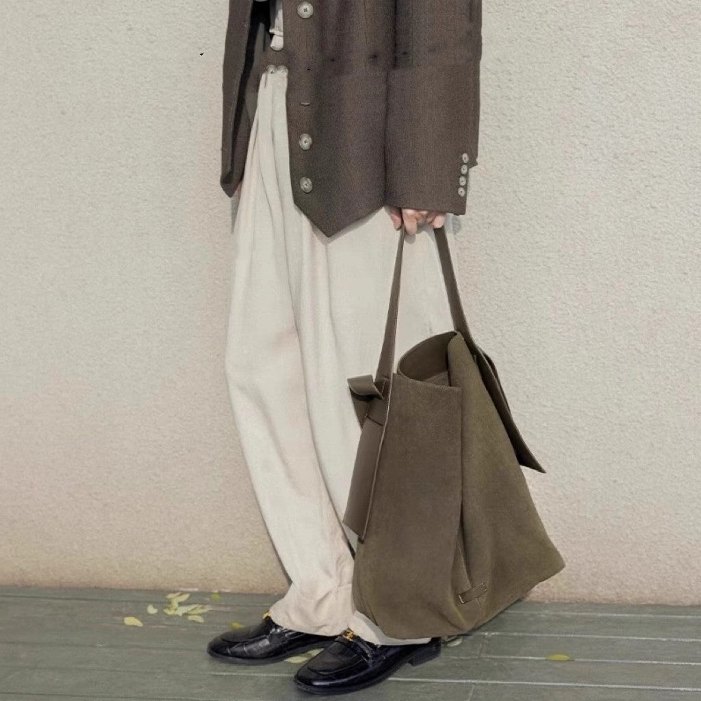 Bolso de mano tipo slouch de gran capacidad en ante, bolso de hombro de color liso, bolso hobo informal 