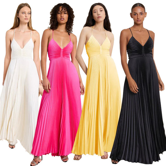 Vestido lencero plisado con tirantes