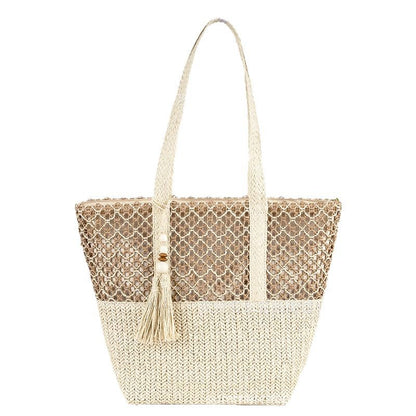 Minimalist Large Straw Shoulder Bag – Paper Rope Woven Tote, Casual Phoenix Eye Beach Purse