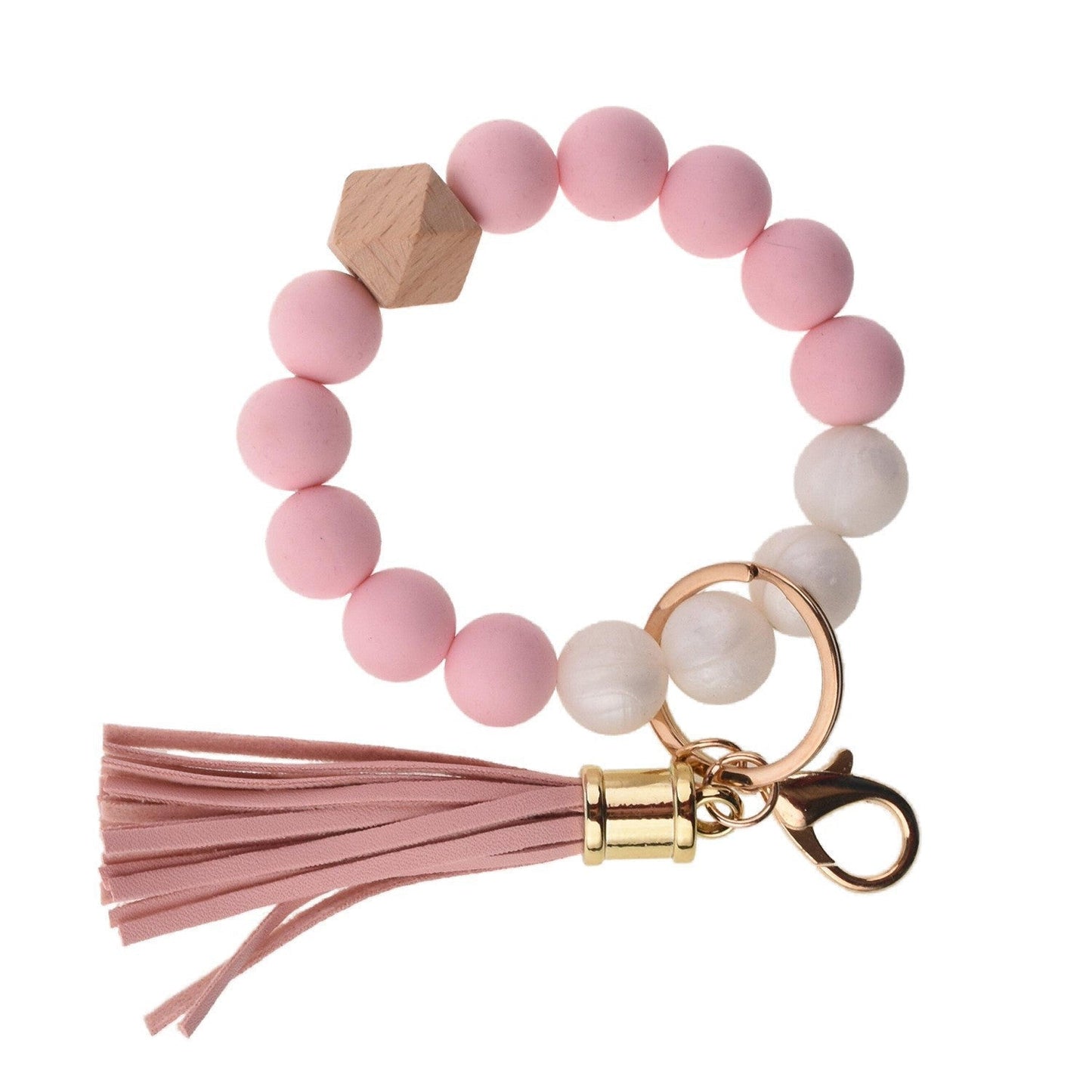 Llavero con borla de PU y cuentas de silicona para bolso, pulsera, llavero de coche, para mujeres y niñas 