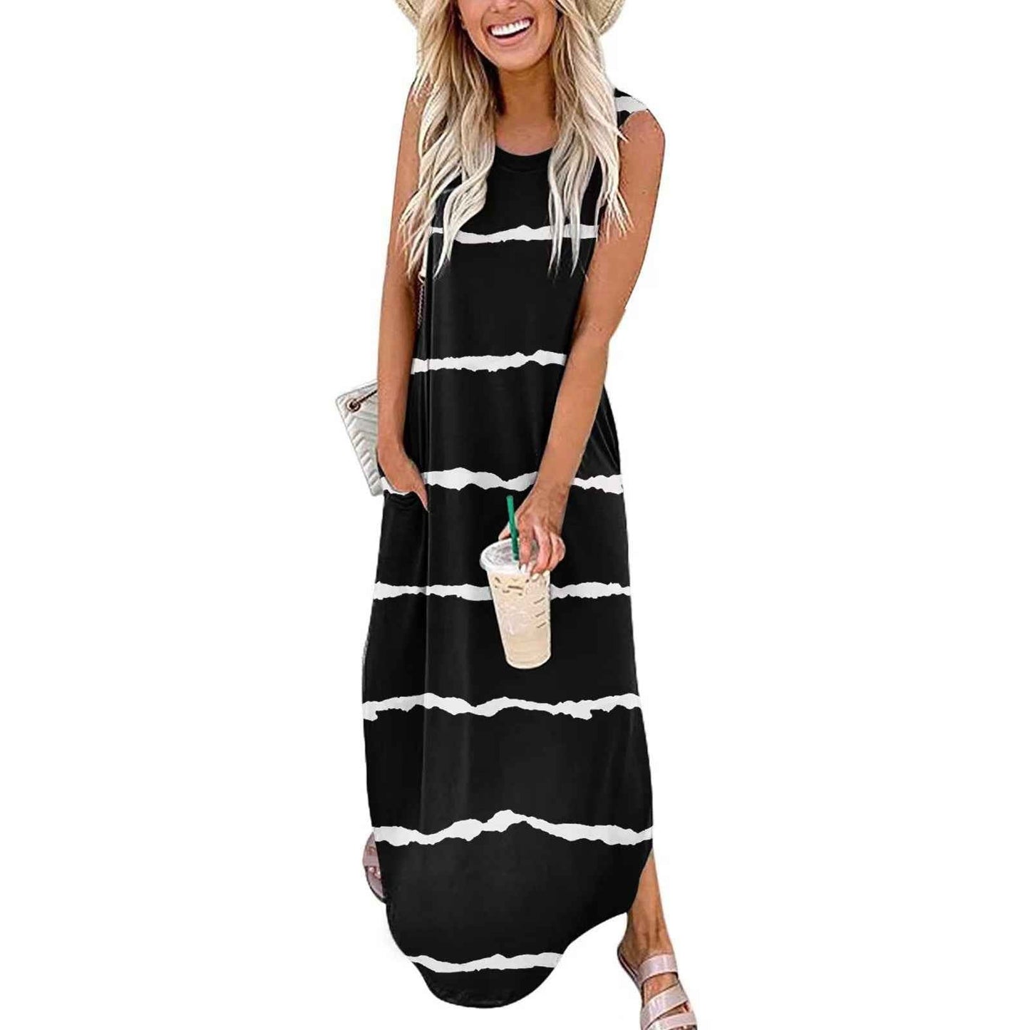 Dress Summer Dress Wide Shoulder Long Dress Fashion Slim Fit Long Dress Print Heart Patterned Long Casual Dress