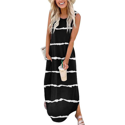 Dress Summer Dress Wide Shoulder Long Dress Fashion Slim Fit Long Dress Print Heart Patterned Long Casual Dress