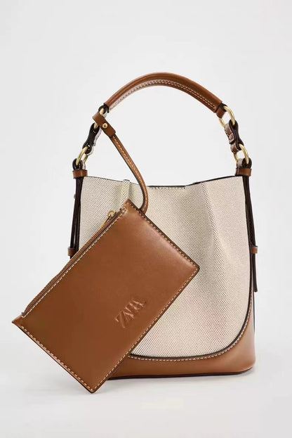 Bolso hobo portátil con cierre de cordón elegante - Bolso bandolera tipo cubo con cordón ajustable 