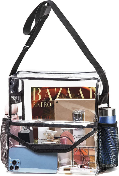 Bolso bandolera transparente de PVC, ajustable para viajes, eventos deportivos y conciertos; bolso de hombro grande transparente con compartimentos tipo hobo. 
