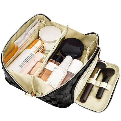 Chessboard double pillow cosmetic bag, multifunctional waterproof toilet bag, makeup bag with compartments,