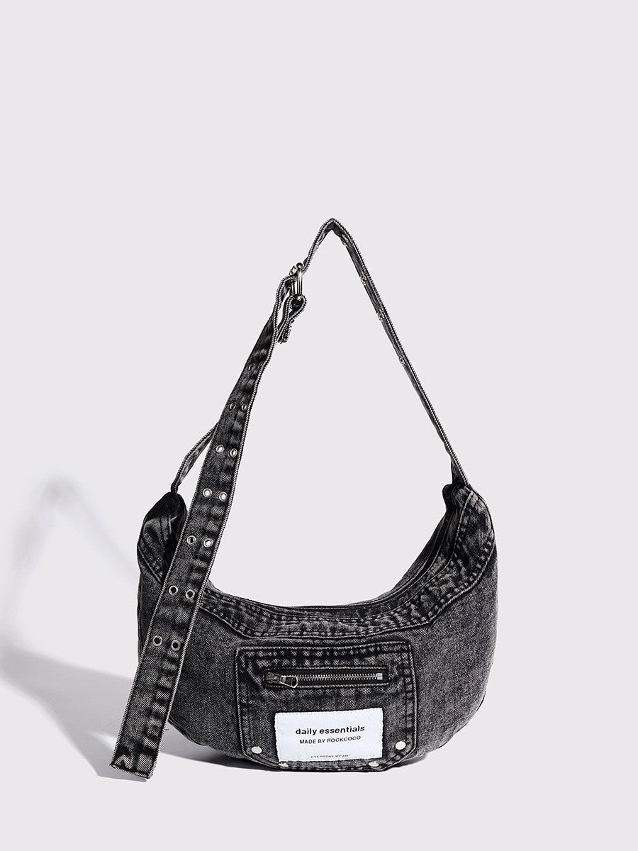 Bolso bandolera con estilo – Bolso hobo de diseño vintage con detalle de denim lavado para una elegancia cotidiana 