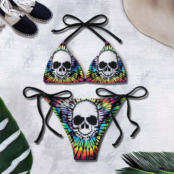 Bikini printed strap swimsuit set backless split swimsuit