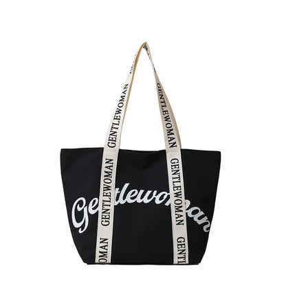 Large Canvas Tote – Women’s Casual Letter Print Shoulder Bag, Everyday Versatile Shopper