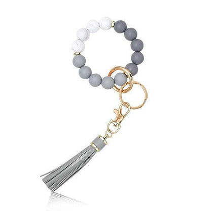 PU Tassel Keychain Women's Bag charm Silicone Beaded Keychain Wristlet Key Ring Bracelet Cute Car Key Chain Holder for Women Girls -dropshippingabc.com