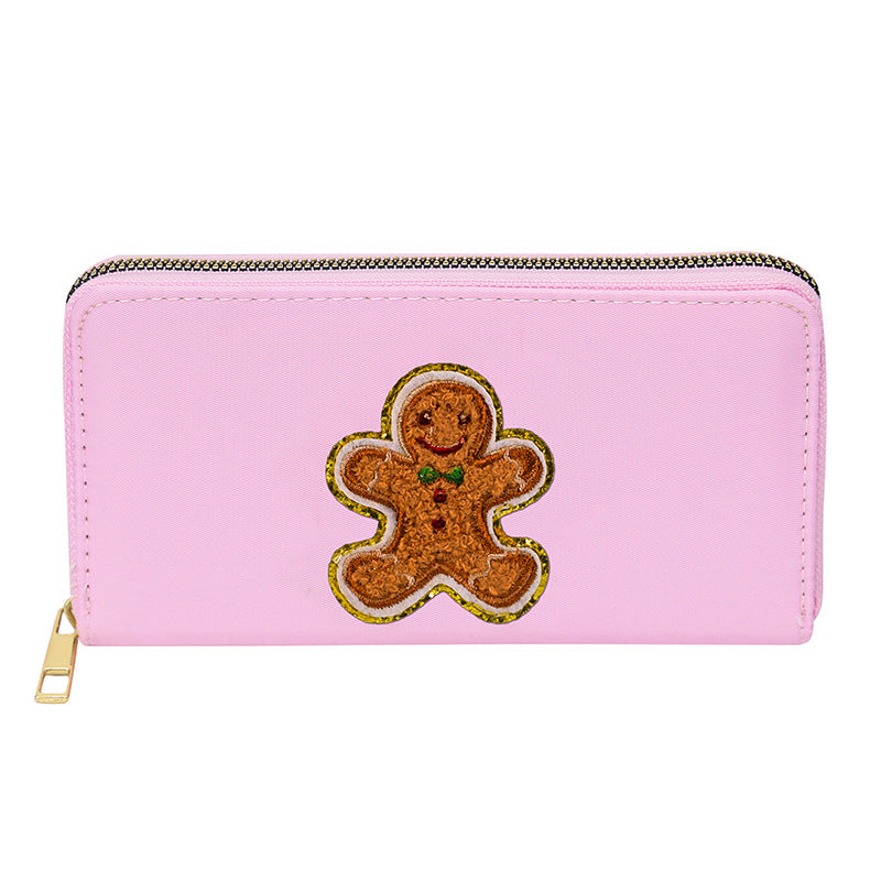 Cartera bordada con el alfabeto para mujer, monedero largo, tarjetero de nailon con cremallera, monedero multifuncional 