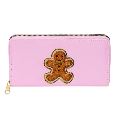 Cartera bordada con el alfabeto para mujer, monedero largo, tarjetero de nailon con cremallera, monedero multifuncional 